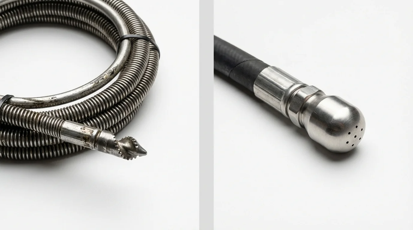 Drain snake cable and hydro jetting nozzle used for drain cleaning in Lehighton, PA