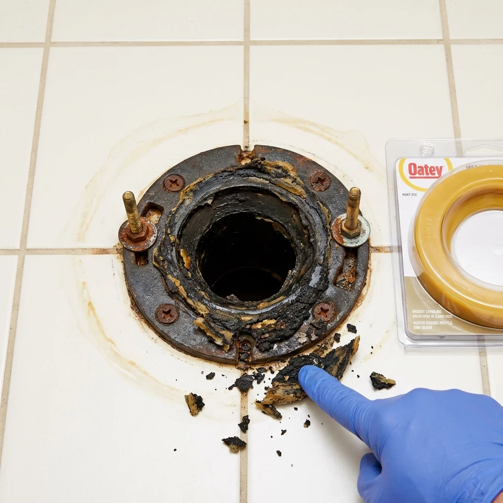 Failed wax ring showing water seepage at the base of a toilet in a Lehighton, PA home