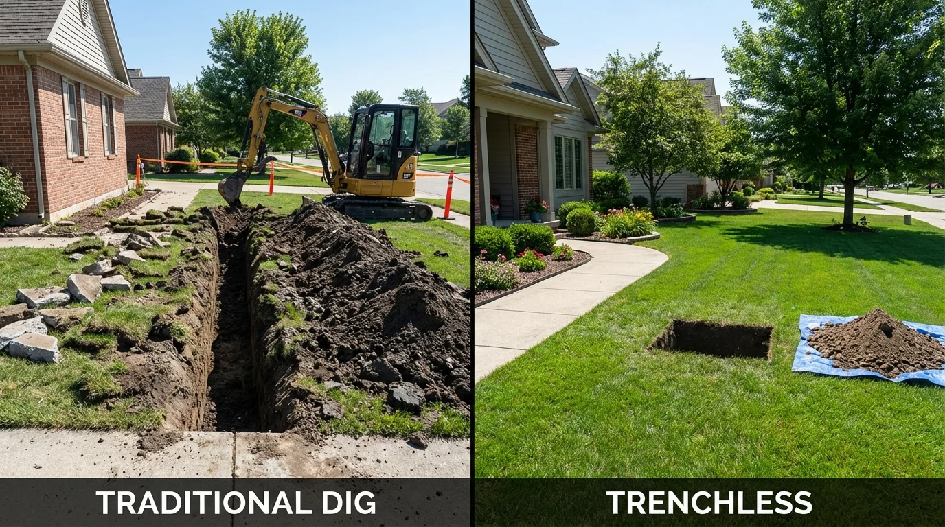 Trenchless sewer repair with minimal yard damage versus traditional excavation in Lehighton, PA